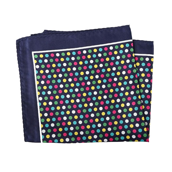 Saidra Navy Blue Colorful Dot Pocket Square for Men – Stylish & Elegant