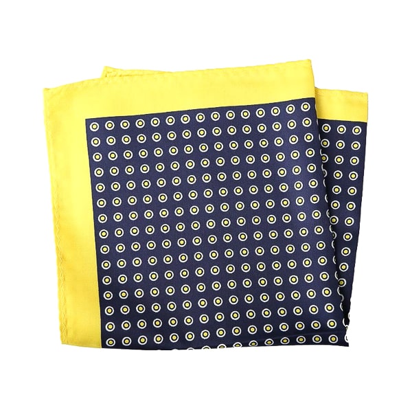 Saidra Navy Blue & Yellow Dot Pocket Square for Men – Bold & Elegant Look
