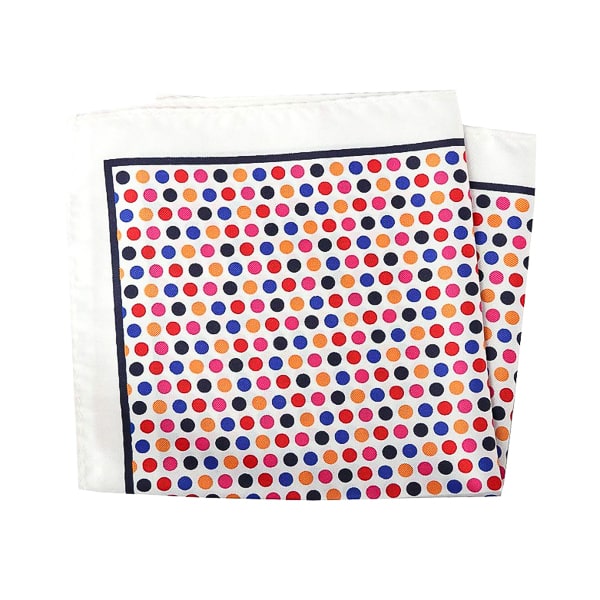 Saidra White Multicolor Dot Pocket Square for Men – Vibrant & Elegant